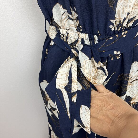 BELONGSCI Sleeveless Shoulder V-Neck Wide Leg Jumpsuit w Belt and Pockets Sz S - Picture 7 of 14